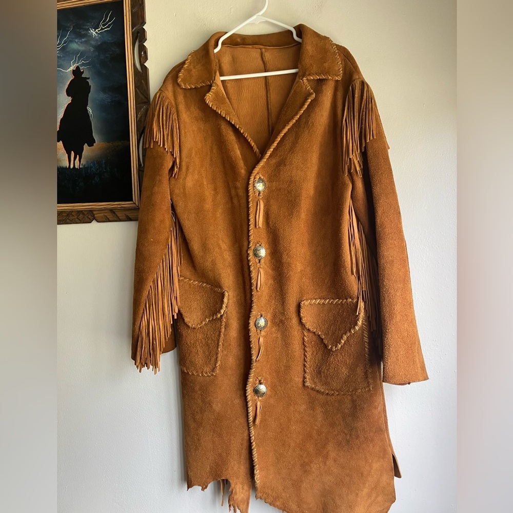 Vintage Hand made, genuine leather, Concho buttons, fringe, amazing jacket